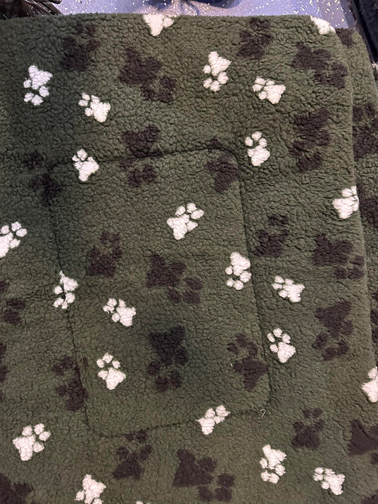 green  with black/white paws  fleece crate mat 85cm x 70cm