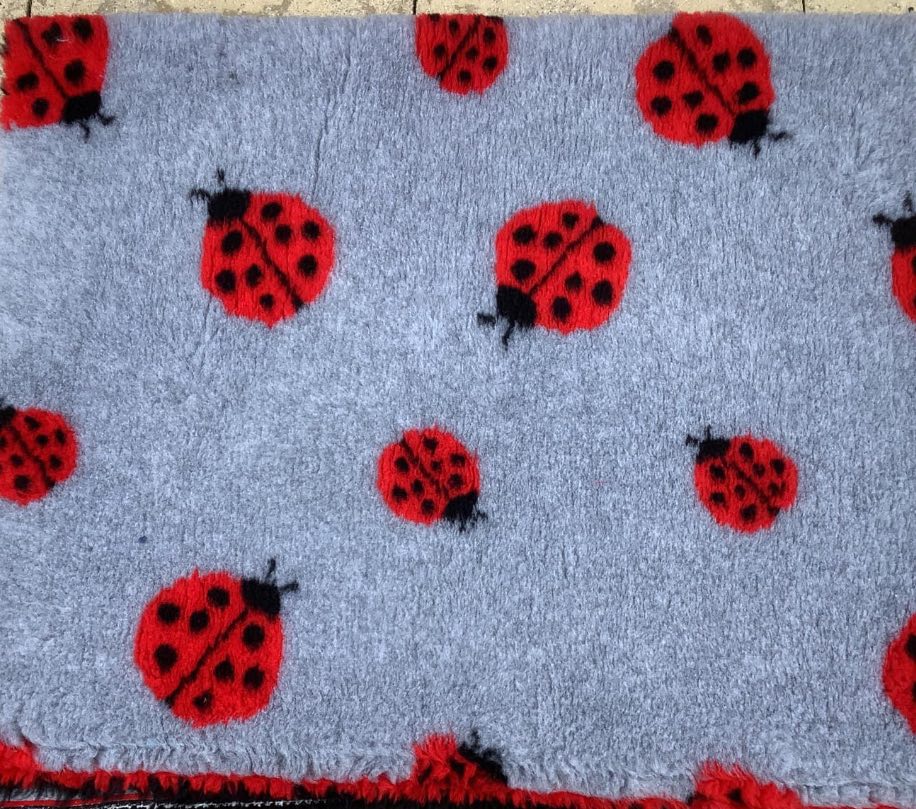 ladybird on grey Vet Bedding 1mt x 1.5 Mtr